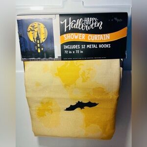 Happy Halloween Haunted House Bats Shower Curtain Includes 12 Metal Hooks